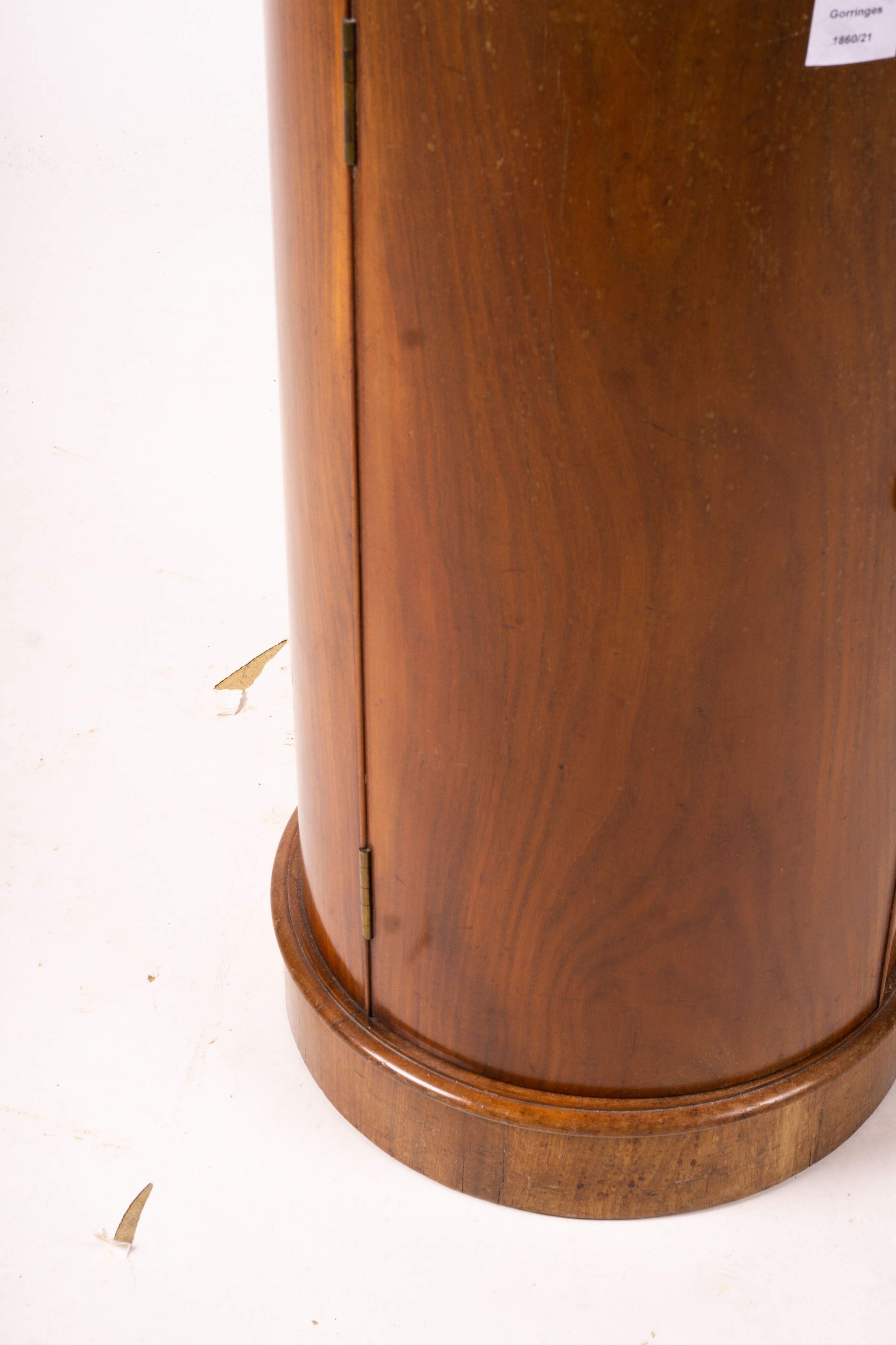 A Victorian marble top mahogany cylindrical pot cupboard, diameter 41cm, height 79cm